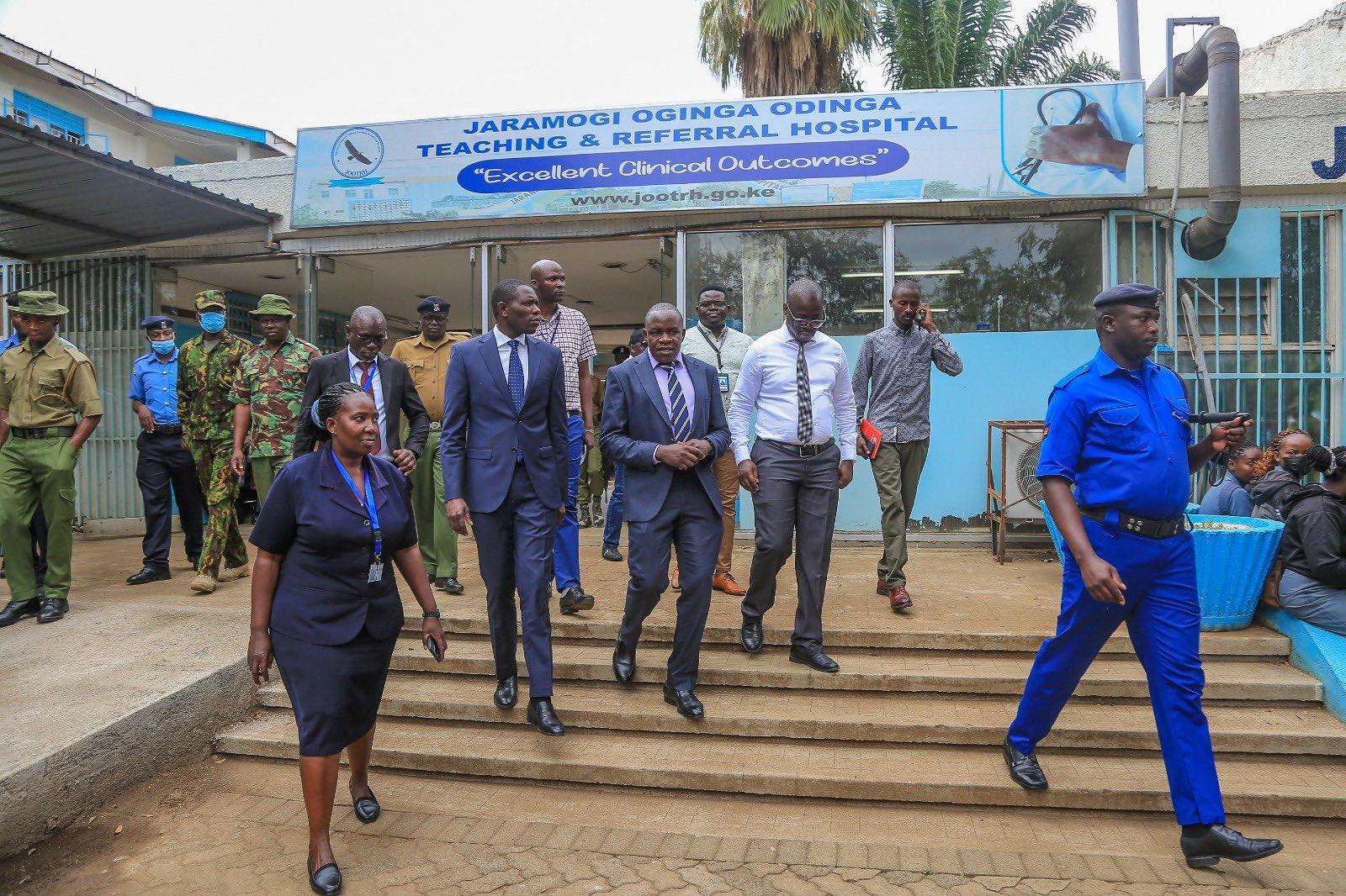 Main entrance gate of Jaramogi Oginga Odinga Teaching and Referral Hospital in Kisumu, Kenya.