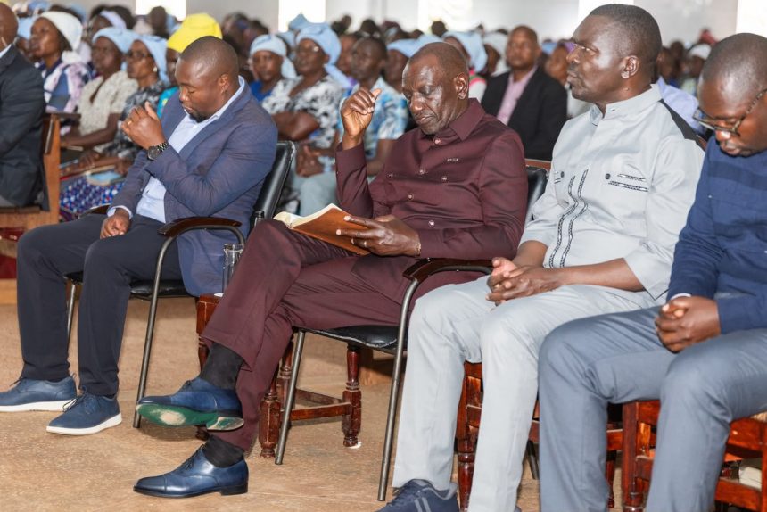 President William Ruto and local leaders attend a church service in Kakamega County.