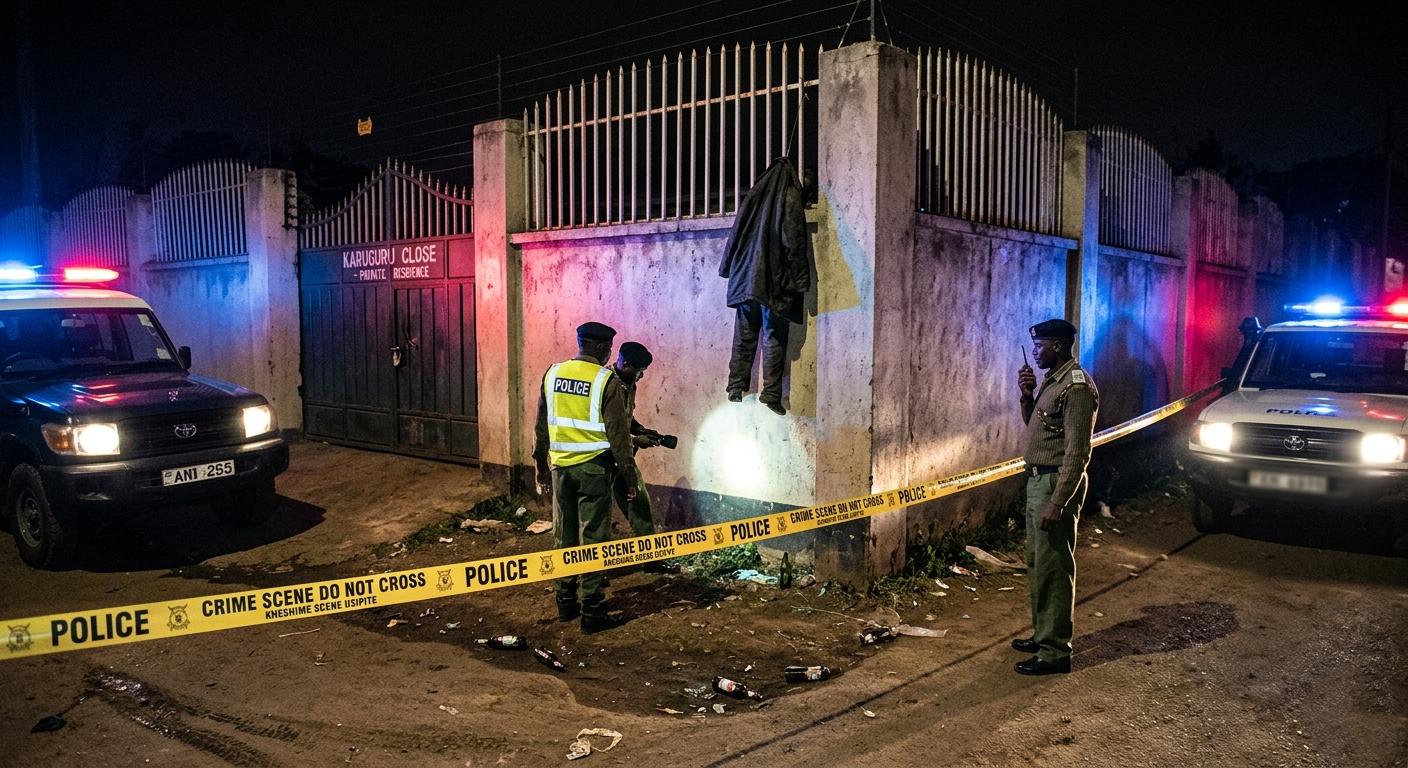 Yellow crime scene tape in front of a police vehicle during a security operation.