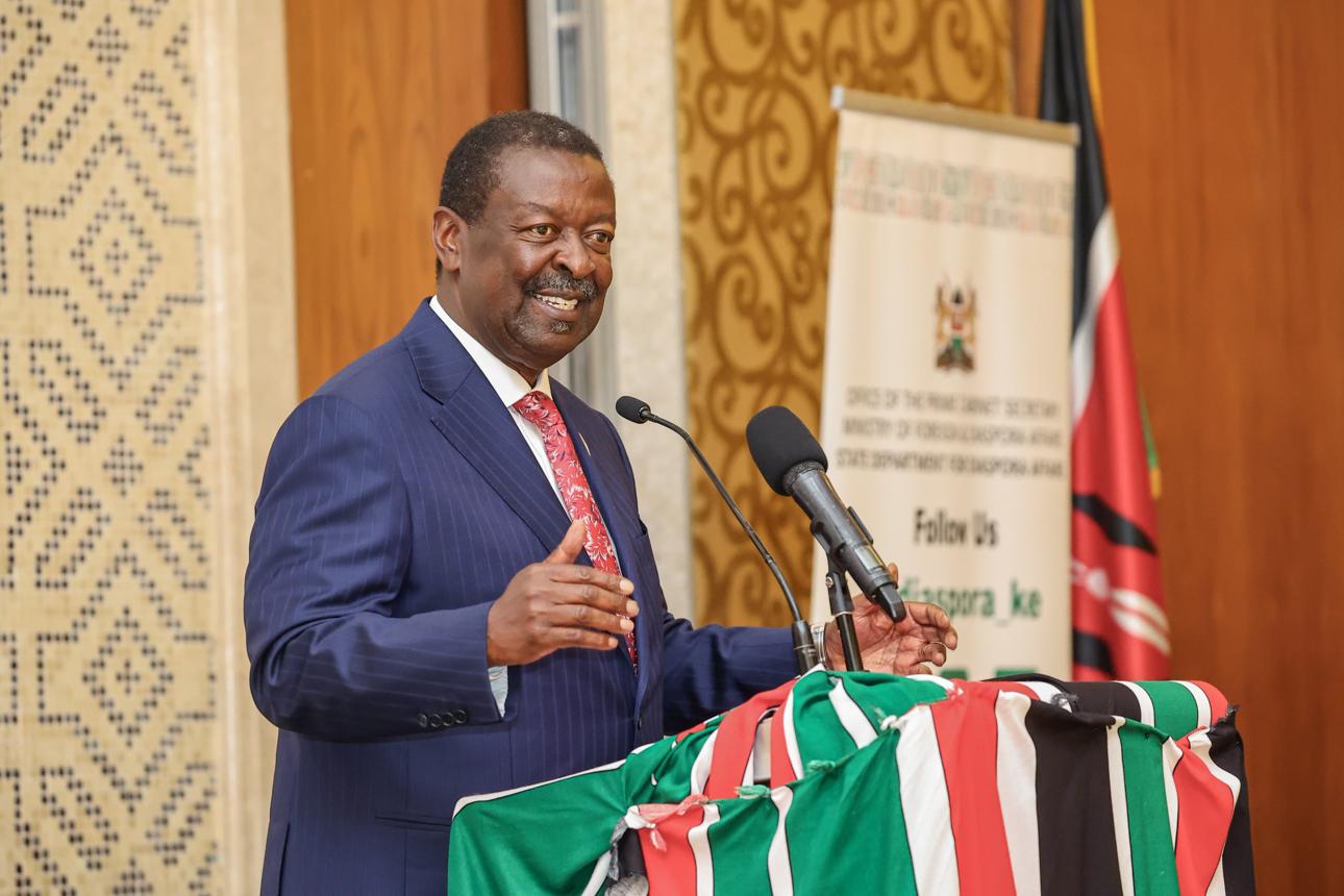 Musalia Mudavadi speaks at a public event as Kenya condemns Houthi attacks on Saudi Arabia.