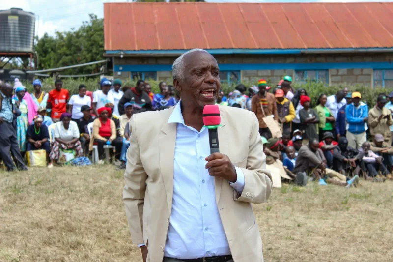 Kieni MP Njoroge Wainaina addresses residents during a public meeting in Nyeri County.