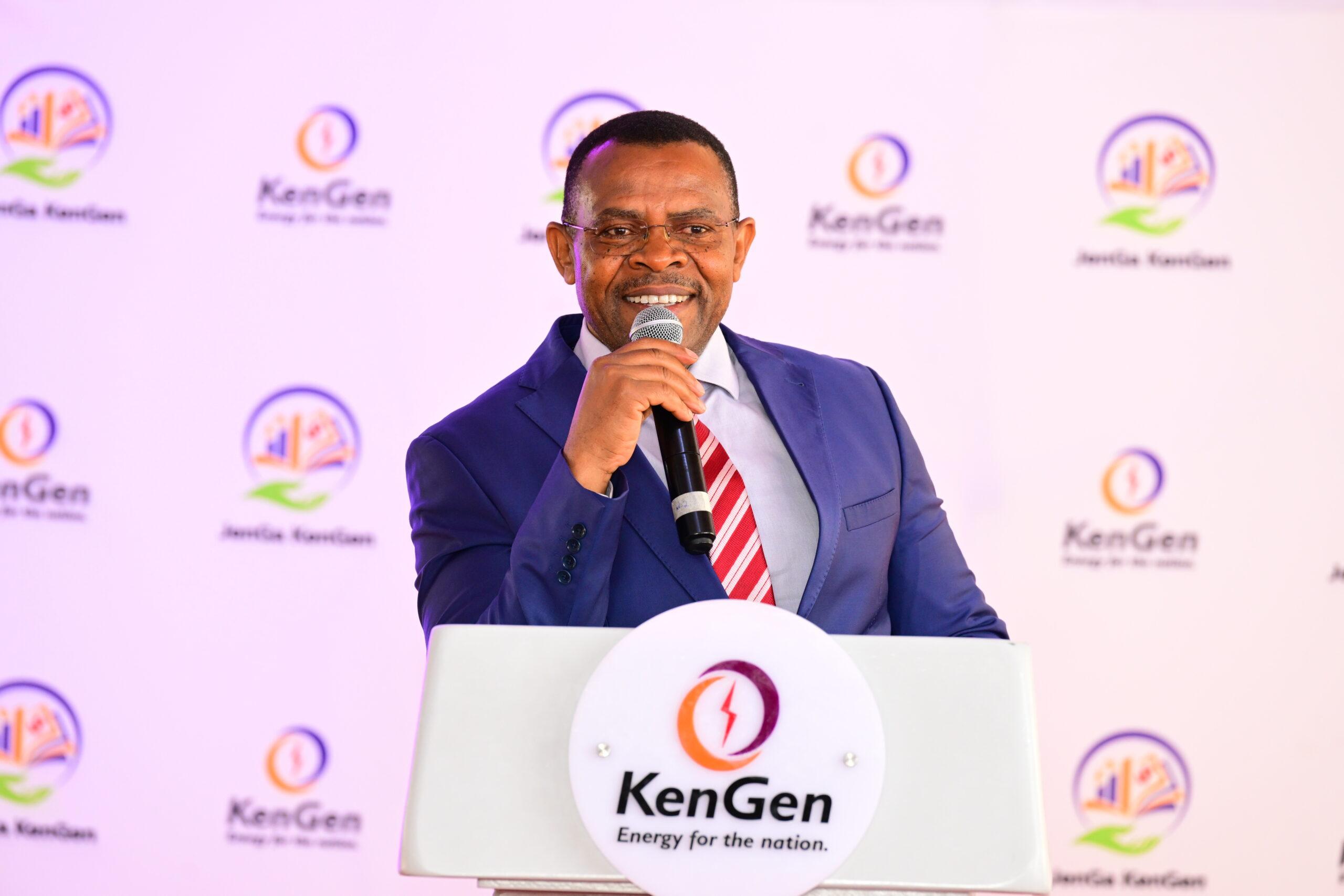 KenGen CEO Peter Njenga speaks at a company event on renewable energy development.