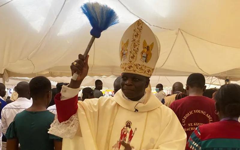 Catholic bishop sprinkling holy water during Lodwar Diocese Family Day 2026 celebrations.