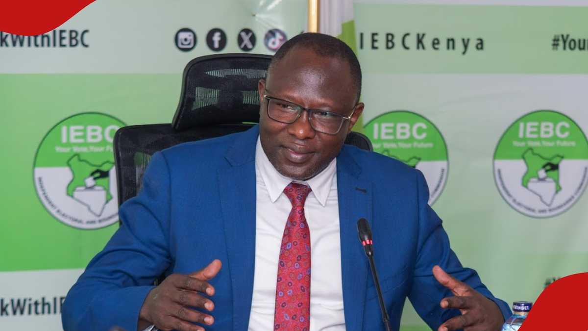 IEBC official speaking during a Commission briefing on the electoral agency's recruitment process.