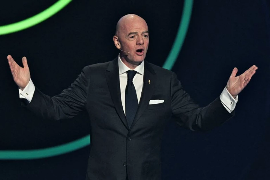 Fifa President Gianni Infantino speaks on stage during the draw for the 2026 FIFA Football World Cup taking place in the US, Canada and Mexico, at the Kennedy Center, in Washington, DC, on December 5, 2025. Photo by JIM WATSON / AFP