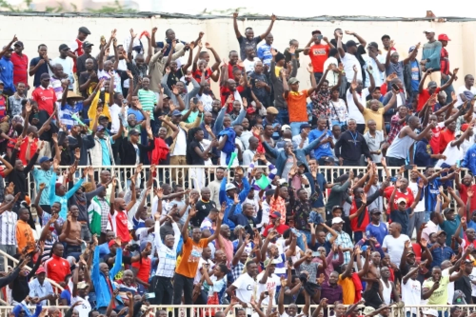 Mathare United players celebrate a goal against AFC Leopards during their 4-1 Kenyan Premier League win at Nyayo National Stadium.