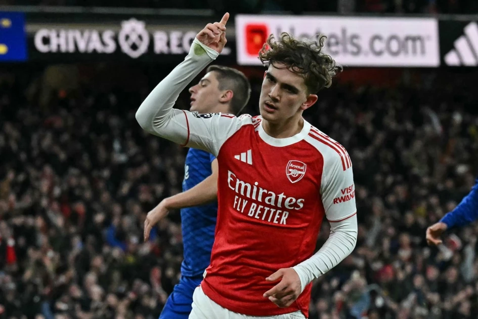 Arsenal teenager Max Dowman celebrates after becoming the youngest scorer in Premier League history